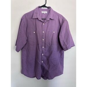 Vintage 100% Linen/Cotton Short Sleeve Button-Up Shirt Purple Vacation LARGE